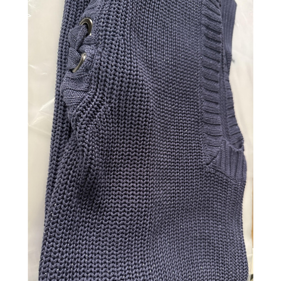 Chico's Sweater Vest Womens One size Blue Lace Up V Neck Open Front Knit Tunic - Picture 11 of 11